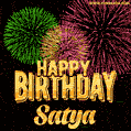 Wishing You A Happy Birthday, Satya! Best fireworks GIF animated greeting card.