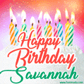 Happy Birthday GIF for Savannah with Birthday Cake and Lit Candles