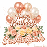 Beautiful cursive Happy Birthday Savannah text beautifully decorated with flowers
