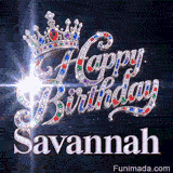 Festive queen crown GIF with the name Savannah, decorated with colorful gems, diamonds, and a sparkly lens flare.