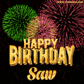 Wishing You A Happy Birthday, Saw! Best fireworks GIF animated greeting card.