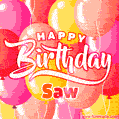 Happy Birthday Saw - Colorful Animated Floating Balloons Birthday Card