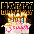 Sawyer - Animated Happy Birthday Cake GIF Image for WhatsApp