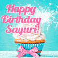 Happy Birthday Sayuri! Elegang Sparkling Cupcake GIF Image.