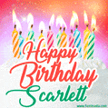 Happy Birthday GIF for Scarlett with Birthday Cake and Lit Candles