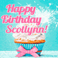 Happy Birthday Scotlynn! Elegang Sparkling Cupcake GIF Image.