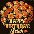 Beautiful bouquet of orange and red roses for Selah, golden inscription and twinkling stars