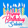 Happy Birthday GIF for Selvin with Birthday Cake and Lit Candles