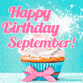 Happy Birthday September! Elegang Sparkling Cupcake GIF Image.