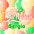 Happy Birthday Image for Sergio. Colorful Birthday Balloons GIF Animation.