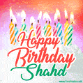 Happy Birthday GIF for Shahd with Birthday Cake and Lit Candles