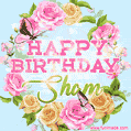 Beautiful Birthday Flowers Card for Sham with Animated Butterflies