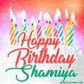 Happy Birthday GIF for Shamiya with Birthday Cake and Lit Candles