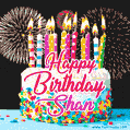 Amazing Animated GIF Image for Shan with Birthday Cake and Fireworks
