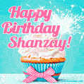 Happy Birthday Shanzay! Elegang Sparkling Cupcake GIF Image.