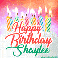 Happy Birthday GIF for Shaylee with Birthday Cake and Lit Candles