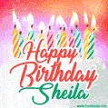 Happy Birthday GIF for Sheila with Birthday Cake and Lit Candles