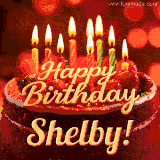 Beautifully decorated red velvet berry birthday cake with vibrant fruits and a glowing 'Shelby' name, adding a touch of sweetness and sparkle.