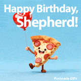 Fun animated Happy Birthday Shepherd digital greeting card featuring a pizza character