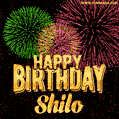 Wishing You A Happy Birthday, Shilo! Best fireworks GIF animated greeting card.