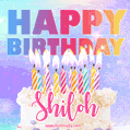 Animated Happy Birthday Cake with Name Shiloh and Burning Candles