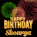 Wishing You A Happy Birthday, Shourya! Best fireworks GIF animated greeting card.
