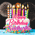Amazing Animated GIF Image for Siddhartha with Birthday Cake and Fireworks