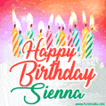 Happy Birthday GIF for Sienna with Birthday Cake and Lit Candles