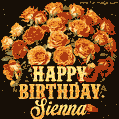 Beautiful bouquet of orange and red roses for Sienna, golden inscription and twinkling stars