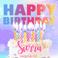Animated Happy Birthday Cake with Name Sierra and Burning Candles
