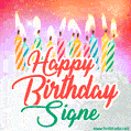 Happy Birthday GIF for Signe with Birthday Cake and Lit Candles