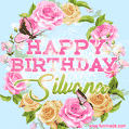 Beautiful Birthday Flowers Card for Silvana with Animated Butterflies