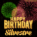 Wishing You A Happy Birthday, Silvestre! Best fireworks GIF animated greeting card.