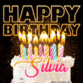 Silvia - Animated Happy Birthday Cake GIF Image for WhatsApp