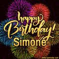 Happy Birthday, Simone! Celebrate with joy, colorful fireworks, and unforgettable moments. Cheers!