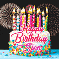 Amazing Animated GIF Image for Sion with Birthday Cake and Fireworks