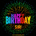 A colorful animated GIF featuring the text 'Happy Birthday Sir!' in rainbow colors with a dynamic iridescent firework display in the background.