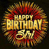 Golden 'Happy Birthday Siri' text accompanied by animated rainbow fireworks for a festive animated greeting.
