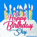 Happy Birthday GIF for Sky with Birthday Cake and Lit Candles