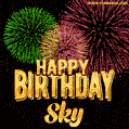 Wishing You A Happy Birthday, Sky! Best fireworks GIF animated greeting card.
