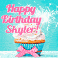 Happy Birthday Skyler! Elegang Sparkling Cupcake GIF Image.