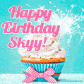 Happy Birthday Skyy! Elegang Sparkling Cupcake GIF Image.