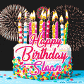 Amazing Animated GIF Image for Sloan with Birthday Cake and Fireworks