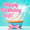 Happy Birthday Sofi! Elegang Sparkling Cupcake GIF Image.