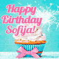 Happy Birthday Sofija! Elegang Sparkling Cupcake GIF Image.
