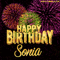 Wishing You A Happy Birthday, Sonia! Best fireworks GIF animated greeting card.
