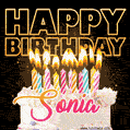 Sonia - Animated Happy Birthday Cake GIF Image for WhatsApp