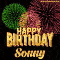 Wishing You A Happy Birthday, Sonny! Best fireworks GIF animated greeting card.