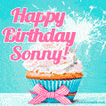 Happy Birthday Sonny! Elegang Sparkling Cupcake GIF Image.