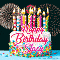 Amazing Animated GIF Image for Stacy with Birthday Cake and Fireworks